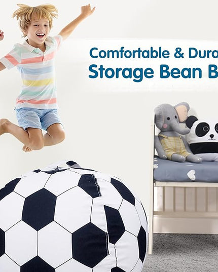 Lukeight Stuffed Animal Storage Bean Bag Chair Cover for Kids, Soccer Zipper Beanbag Chair Cover for Organizing Toddler & Kids' Rooms Plush Toys (Soccer, X-Large) - LeafyLoom