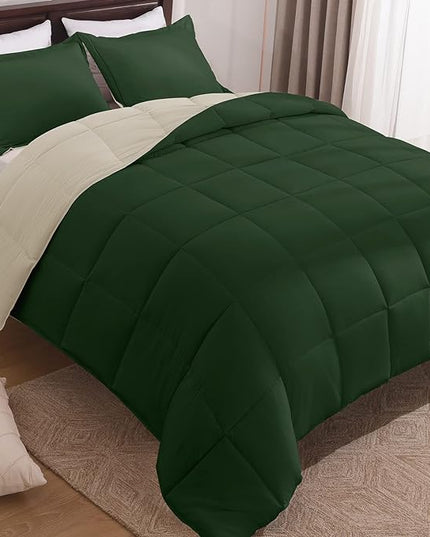 Basic Beyond Twin Comforter Set for Girls and Boys - Fluffy Twin Bed Comforter Set for All Seasons - Reversible Forest Green Comforter Set - 2 Pieces (1 Comforter + 1 Pillow Sham) - Forest Green/Ivory - LeafyLoom