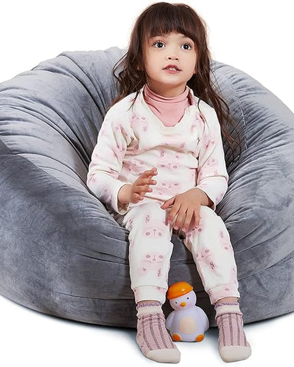 Bean Bag Chair Cover, Stuffed Animal Storage, Plush Toys Organizer Holder, Beanbag Chairs Cover for Kids Teans and Adults Super Soft and Comfortable Fabric X-Large with Handle and Zipper -Round Grey - LeafyLoom