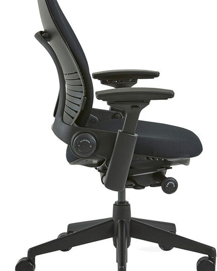 Steelcase Leap Office Chair - Seven Points of Adjustability - Ergonomic Back Support Chair - Lumbar Support - 4D Adjustable Arms - Black Frame - Buzz2 Black Fabric - LeafyLoom
