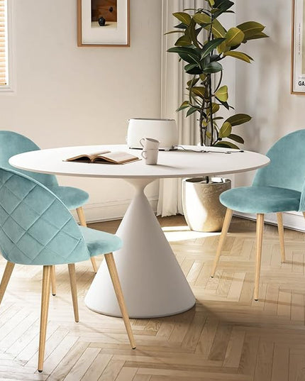FurnitureR Upholstered Velvet Dining Chair Mid Back Armless with Wood Legs for Home Kitchen Bedroom Living Room, Set of 2, Aqua - LeafyLoom