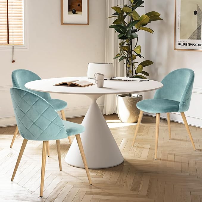 FurnitureR Upholstered Velvet Dining Chair Mid Back Armless with Wood Legs for Home Kitchen Bedroom Living Room, Set of 2, Aqua - LeafyLoom