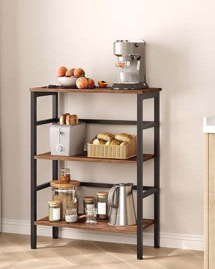 HOOBRO 3 Tier Bookshelf, Industrial Bookcase, Record Storage Rack with Side Fence, Wood Storage Shelf with Metal Frame, Rustic Open Display Shelf for Living Room, Bedroom, Rustic Brown BF86CJ01 - LeafyLoom