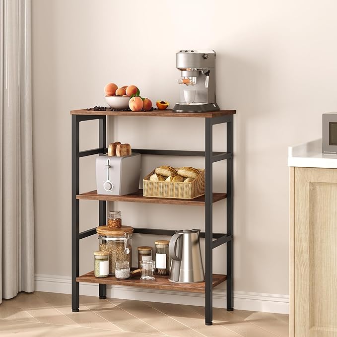HOOBRO 3 Tier Bookshelf, Industrial Bookcase, Record Storage Rack with Side Fence, Wood Storage Shelf with Metal Frame, Rustic Open Display Shelf for Living Room, Bedroom, Rustic Brown BF86CJ01 - LeafyLoom