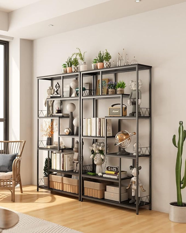 Gizoon 71” Industrial Bookshelves for Storage, Tall Display Etagere 8-Shelves for Bedroom, Metal Frame Staggered Bookcases for Bedroom, Living Room, Home Office, Black - LeafyLoom