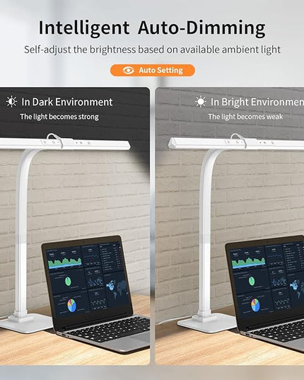 KableRika LED Desk Lamp, Architect Desk Lamps for Home Office, 12W Bright Modern Tall Table Lamp with Base, Dimmable&6 Color Modes, Auto-Dimming for Office Desk Lighting, Workbench, Monitor, Crafting - LeafyLoom