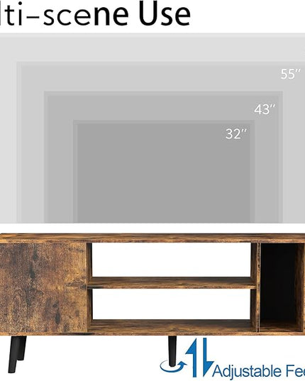 Yusong TV Stand for 55/65 inch TV, Mid Century Modern TV Console Table, Media Entertainment Center with Storage for Living Room Bedroom, Wood TV Cabinet, Rustic Brown - LeafyLoom
