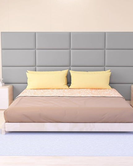 Peel and Stick Headboard for Twin and king in Grey Headboard panels for wall, 3D Anti-Collision Wall Panel, Self-Adhesive Bedroom/Living Room Upholstered Wall Panel (9 Panels/11.8" x 23.6") - LeafyLoom