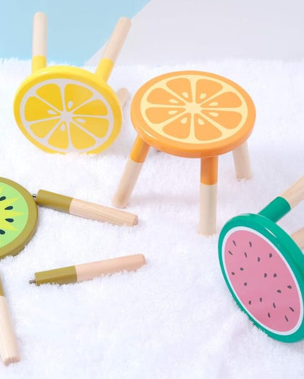 9 Inch Kids Solid Hard Wood Fruit Chair, Crafted Hand-Painted Wood with Assembled Four-Legged Sitting Stool, Bedroom, Playroom, Lemon Furniture Stool for Children,Toddler, Boys, Girls (Lemon) - LeafyLoom