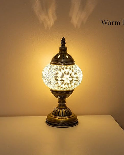 Turkish Mosaic Lamp Bohemian Tiffany Style Moroccan Bedside Lamps for Bedroom (White) - LeafyLoom