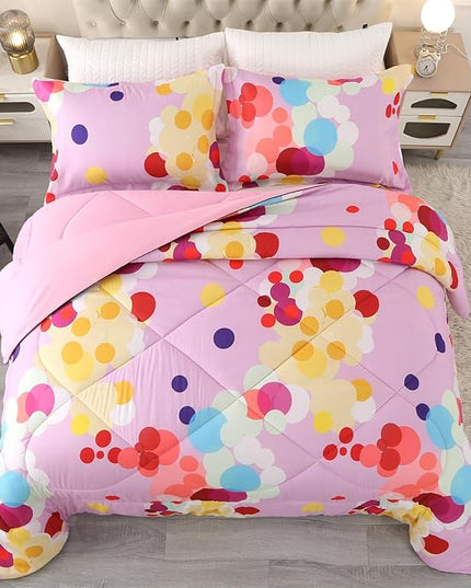 ENCOFT Pink Comforter Set Full for Girls and Boys Premium 3 Piece Rainbow Colorful Bubbles Bedding Set Kids Bed in A Bag All Season Comfortable for Teens and Adults with 1 Comforter and 2 Pillowcases - LeafyLoom