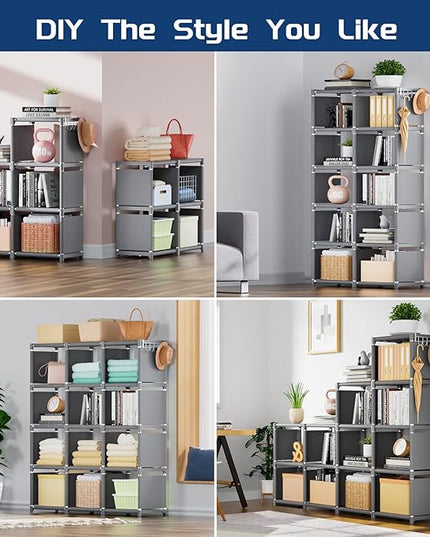 Mavivegue Book Shelf, 12 Cube Storage Organizer, DIY Bookcase, Metal Cube Bookshelf, Cubbies Closet Storage Organizer Shelves for Bedroom,Living Room,Home,Office - LeafyLoom