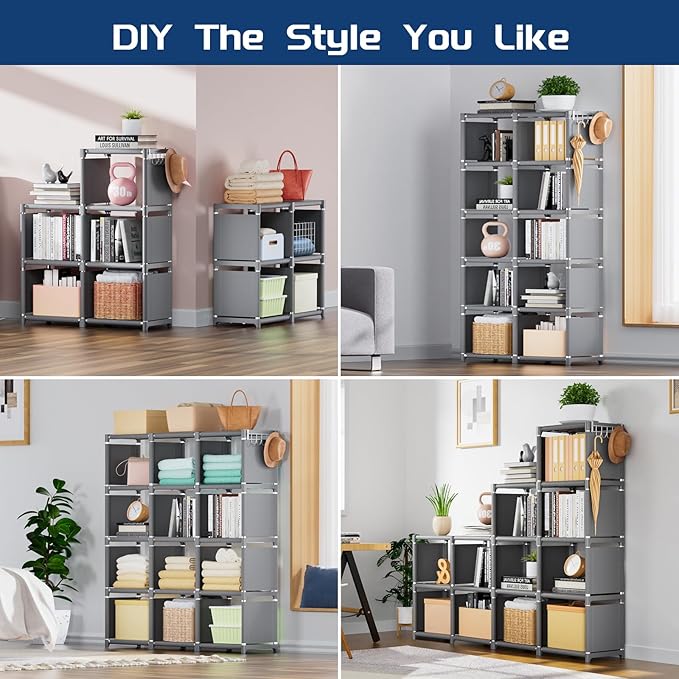 Mavivegue Book Shelf, 12 Cube Storage Organizer, DIY Bookcase, Metal Cube Bookshelf, Cubbies Closet Storage Organizer Shelves for Bedroom,Living Room,Home,Office - LeafyLoom