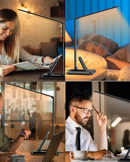 Fugetek LED Desk Office Lamp with Wireless Charger & USB Charging Port, Touch Control, 5 Lighting Modes, 30/60 Min Auto Timer, Eye-Caring, Dimmer, Black - LeafyLoom