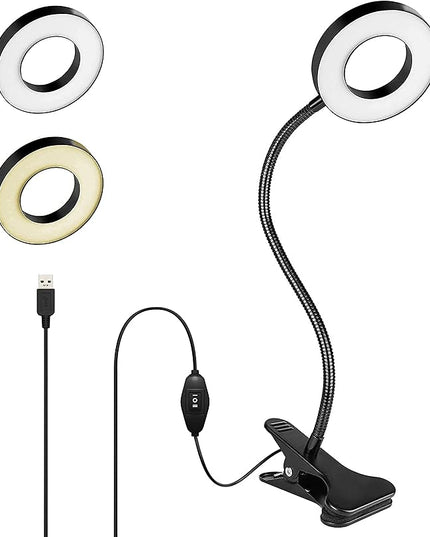 Bi-Colour Light Mode 360 ° Flexible Gooseneck, LED Lighting, Desk Lamp with USB Charging Port, Study Lamp, Clamp Lamp, Office Desk Accessories, Bed Lamp, Clip on Lamp (Silver) - LeafyLoom