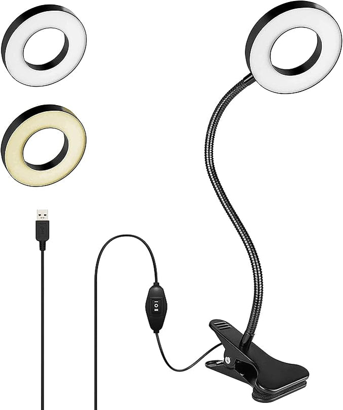 Bi-Colour Light Mode 360 ° Flexible Gooseneck, LED Lighting, Desk Lamp with USB Charging Port, Study Lamp, Clamp Lamp, Office Desk Accessories, Bed Lamp, Clip on Lamp (Silver) - LeafyLoom
