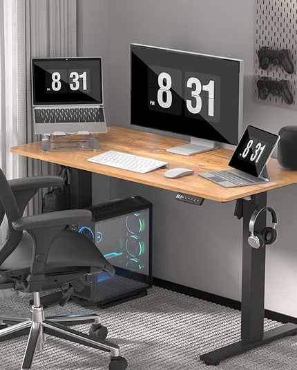 48 * 24 Inches Electric Standing Desk, Adjustable Height Sit Stand Up Desk with 3 Memory Presets, Motorized Home Office Computer Gaming Workstation Desk, Light Rustic Brown - LeafyLoom