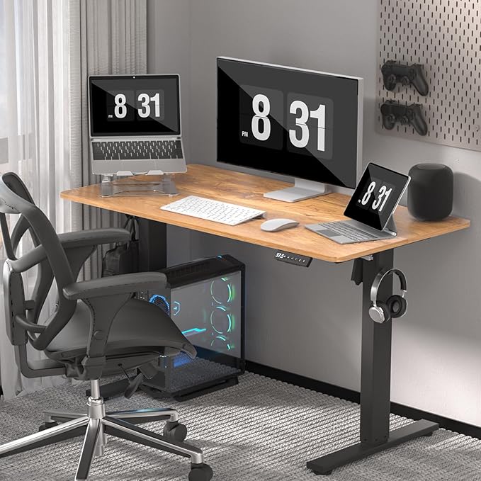 48 * 24 Inches Electric Standing Desk, Adjustable Height Sit Stand Up Desk with 3 Memory Presets, Motorized Home Office Computer Gaming Workstation Desk, Light Rustic Brown - LeafyLoom