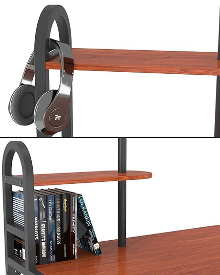 Anivia Computer Desk with Hutch and Shelves, 47'' Home Office Desk with Adjustable Bookshelves, Writing Desk PC Study Table Workstation for Small Spaces - LeafyLoom