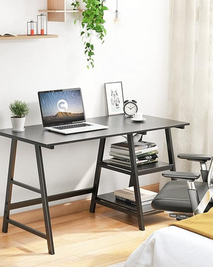 soges Computer Desk 47inches PC Desk Office Desk with Shelf Workstation for Home Office Use Writing Table,Black - LeafyLoom