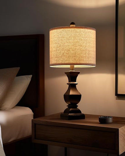 PoKat 20.5" Mid Century Table Lamp Sets of 2 for Living Room Retro Style Farmhouse Table Lamp for Bedroom Classic Beige Resin Bedside Night Light Lamps, Suitable for Small Place - LeafyLoom