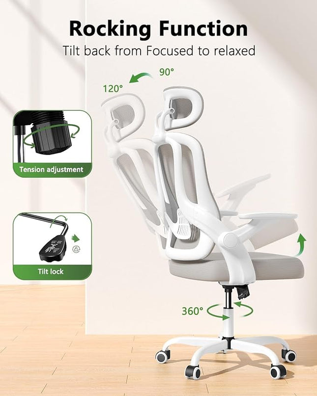 Home Office Chair, High Back Ergonomic Desk Chair with 3D Armrests, Lumbar Support, Mesh Computer Chair with Adjustable Headrest, for Home, Office, Work, Student - LeafyLoom