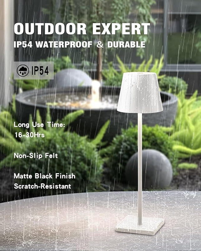 Lewoncci 2 Pack Cordless Table lamp,5200mAh Battery Operated Lamp,3 Color Stepless Dimming Desk Lamp,IP54 Waterproof Outdoor Table Lamps for Restaurant/Bedroom/Bars/Outdoor Party (White-2) - LeafyLoom