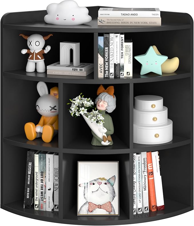Vecelo 3-Tier Corner Cabinet with 8 Cubbies, Wooden Cube Storage Organizer, Modern Corner Bookshelf Units for Bedroom, Living Room, Study Room, Black - LeafyLoom