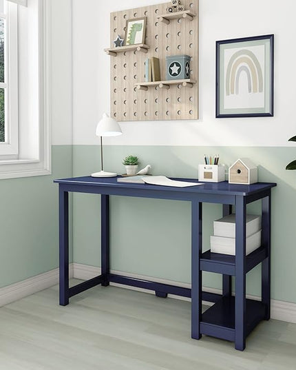 Max & Lily Solid Wood Desk With Shelves, 47 Inches, Blue - LeafyLoom