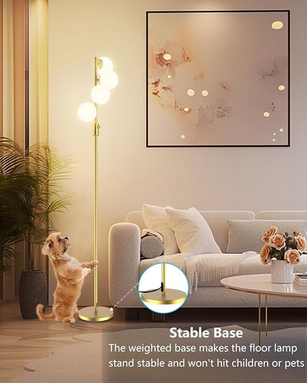 Lightdot 64IN Dimmable (Brightness Adjustable) Globe Floor Lamp, Gold Standing Lamps with 4PCS 3000K G9 Bulbs Soft Warm White Eye Care, Mid Century Modern Floor Lamp for Living Room - LeafyLoom