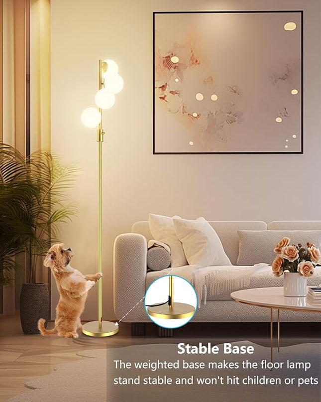 Lightdot 64IN Dimmable (Brightness Adjustable) Globe Floor Lamp, Gold Standing Lamps with 4PCS 3000K G9 Bulbs Soft Warm White Eye Care, Mid Century Modern Floor Lamp for Living Room - LeafyLoom