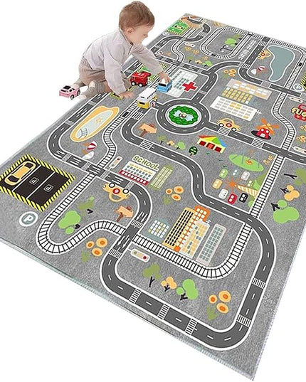 Kids Rug Play Mat for Toy Cars,City Life Road Traffic Educational Carpet,Have Fun Throw Rug,Non-Slip Nursery Rug for Boy and Girl Bedroom 180×270cm/71×106in - LeafyLoom
