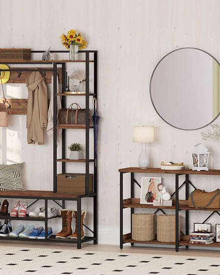 BON AUGURE Rustic Console Table with Shelves, 3 Tier Sofa Table Behind Couch for Living Room, Wood Metal Entryway Table for Hallway, Foyer, Entrance (47 Inch, Rustic Oak) - LeafyLoom