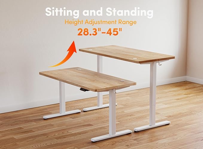 BANTI 40'' Standing Desk, Electric Stand up Height Adjustable Home Office Table, Sit Stand Desk with Splice Board, Maple - LeafyLoom
