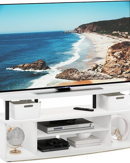 Furinno Jaya Large Entertainment Center Hold up to 55-in TV, Inch, White/Black - LeafyLoom