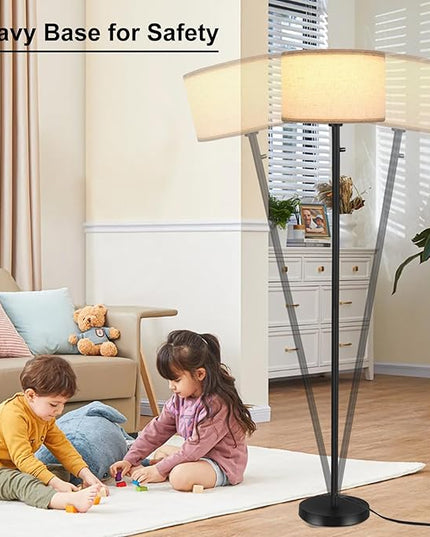 Floor Lamps for Living Room, Stepless Dimmable Standing Lamp, Modern Floor Lamp with Rotary Switch, Beige Linen Shade, 9W Led Bulb Included(1000LM,2700K), Tall Lamp for Bedroom, Office, Farmhouse - LeafyLoom