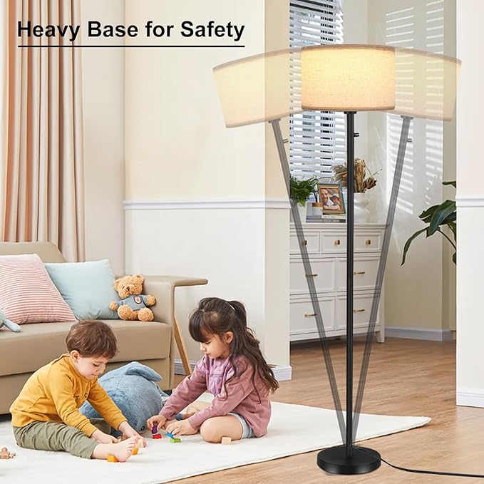 Floor Lamps for Living Room, Stepless Dimmable Standing Lamp, Modern Floor Lamp with Rotary Switch, Beige Linen Shade, 9W Led Bulb Included(1000LM,2700K), Tall Lamp for Bedroom, Office, Farmhouse - LeafyLoom