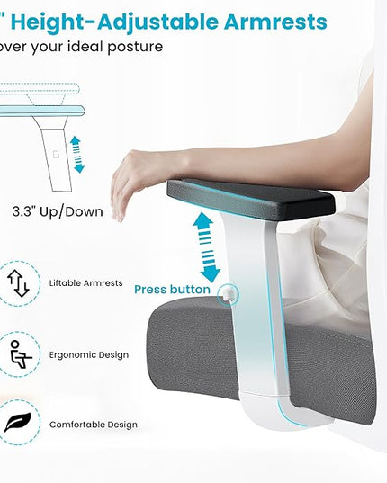 Office Chair Ergonomic Desk Chair High Back Computer Chair Swivel Mesh Task Chair with Adjustable Lumbar Support Armrests Headrest White - LeafyLoom
