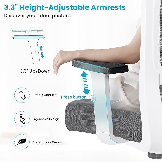 Office Chair Ergonomic Desk Chair High Back Computer Chair Swivel Mesh Task Chair with Adjustable Lumbar Support Armrests Headrest White - LeafyLoom
