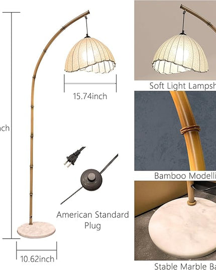 Bamboo Floor Lamp, Boho Floor Lamps, Modern Tall Standing Lamps Retro Arc Floor Lamp for Living Room Restaurant Home Decorative, Fishing Floor Lamp(Trichromatic Light Change) - LeafyLoom