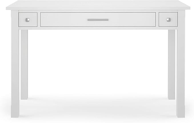 SIMPLIHOME Avalon SOLID WOOD Contemporary 47 Inch Wide Writing Desk in White, For the Office Desk, Writing Table, Workstation and Study Table - LeafyLoom