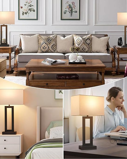 22" Tall Living Room Lamps for Night Stands - Touch Bedside Lamp with USB C+A, 3 Way Dimmable bedroom Lamps for End Tables Set of 2, Modern Night Stand Lamps for Bed Side(White&Black) - LeafyLoom
