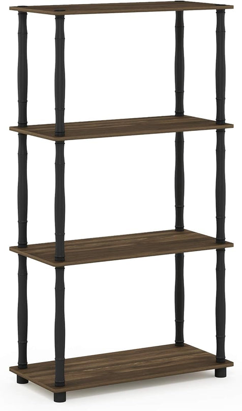 Furinno Turn-N-Tube 4-Tier Multipurpose Shelf Display Rack, Classic Tubes, Columbia Walnut/Black - LeafyLoom