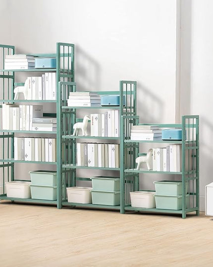 IOTXY Adjustable Bamboo Open Bookshelf - Medium 4-Tier Free Standing Storage Rack, Multifunctional Display Stand for Home and Office, Bookcase, Light Green - LeafyLoom