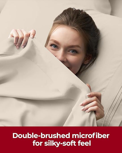 Mellanni Extra Deep Twin Sheets - 3 PC Iconic Collection Bedding Sheets & Pillowcases - Hotel Luxury, Ultra Soft, Cooling Bed Sheets - Extra Deep Pocket up to 21 inch (Twin, Burnt Sand) - LeafyLoom