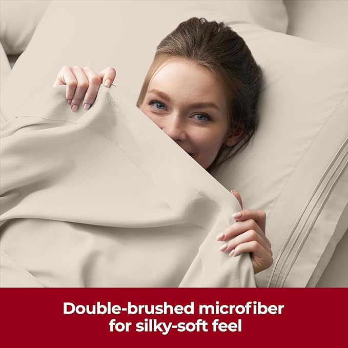 Mellanni Extra Deep Twin Sheets - 3 PC Iconic Collection Bedding Sheets & Pillowcases - Hotel Luxury, Ultra Soft, Cooling Bed Sheets - Extra Deep Pocket up to 21 inch (Twin, Burnt Sand) - LeafyLoom