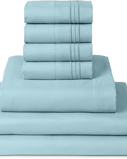 Mellanni Split King Sheets Set - 7 PC Iconic Collection Bedding Sheets & Pillowcases - Luxury, Ultra Soft, Cooling Bed Sheets - Deep Pocket up to 16 inch - 7 PC (Split King, Aqua w/Extra Pillow Cases) - LeafyLoom