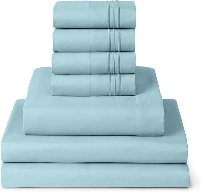 Mellanni Split King Sheets Set - 7 PC Iconic Collection Bedding Sheets & Pillowcases - Luxury, Ultra Soft, Cooling Bed Sheets - Deep Pocket up to 16 inch - 7 PC (Split King, Aqua w/Extra Pillow Cases) - LeafyLoom