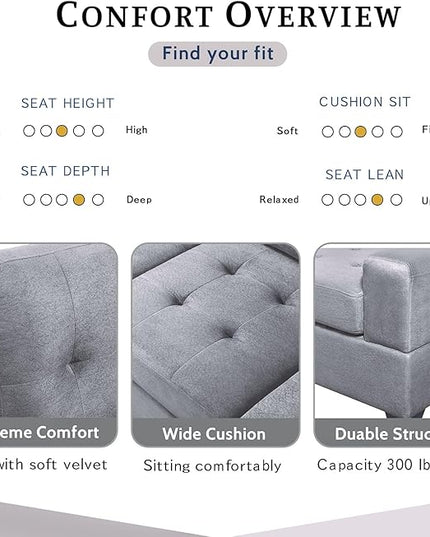 104" Modern L-Shape Sectional Sofa with Reversible Chaise &Storage Ottoman, Velvet Upholstered Couch w/Cup Holder, for Living Room, Apartment, 104 Inch, Gray - LeafyLoom