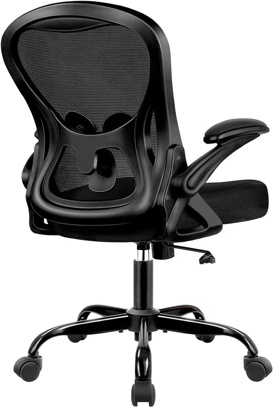 Office Chair Desk Chair, Ergonomic Mesh Computer Chair Home Office Desk Chairs, Swivel Task Chair Mid Back Breathable Rolling Chair with Adjustable Lumbar Support Flip Up Armrest (Black) - LeafyLoom